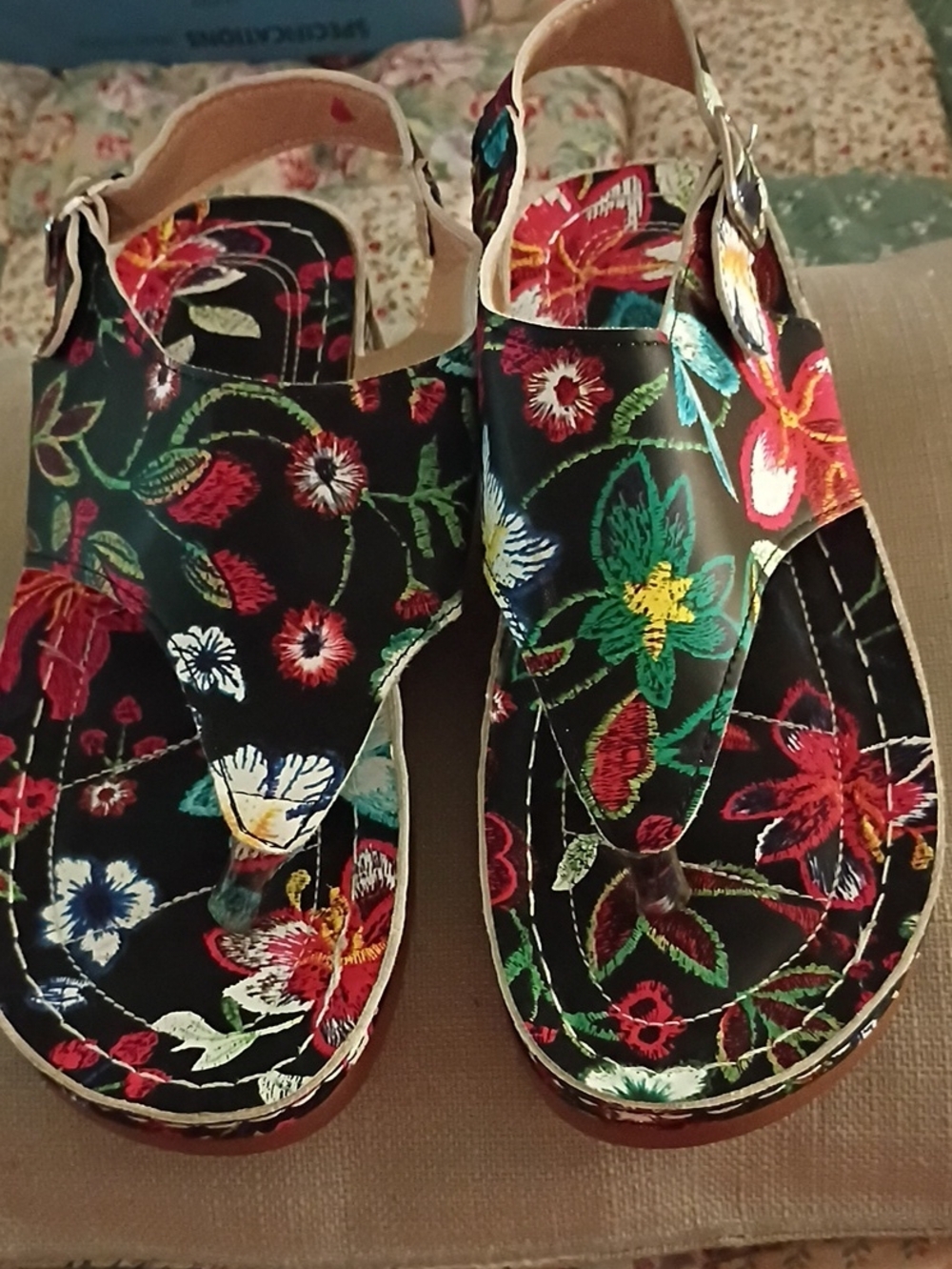 Floral Black Women's Slingback Sandals